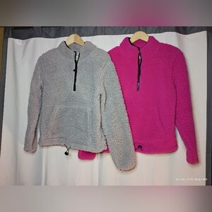 Lot 2 Jackson Hole Sherpa Quarter Zip Pullovers S Gray & Pink Soft